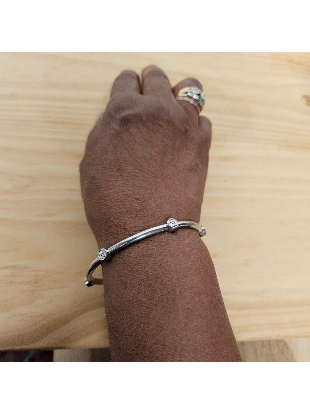 Vintage Graziano Silver-tone Thin Logo Bangle Bracelet